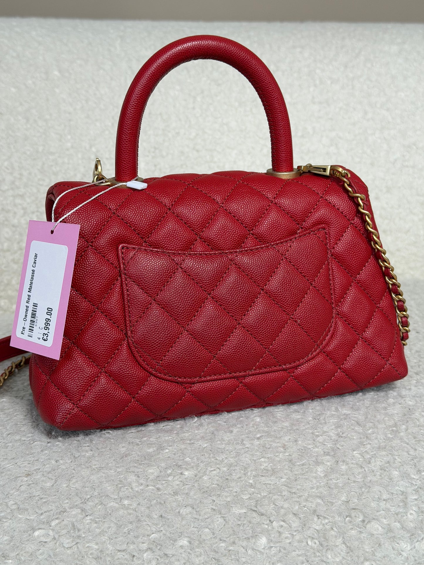 Pre-Owned Red Matelassé Caviar Leather Coco Top Handle Shoulder Bag