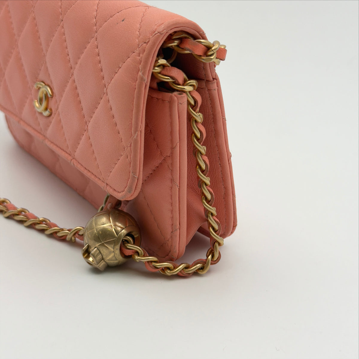Pre-Owned Pink Matelassé Lambskin Leather Wallet on Chain