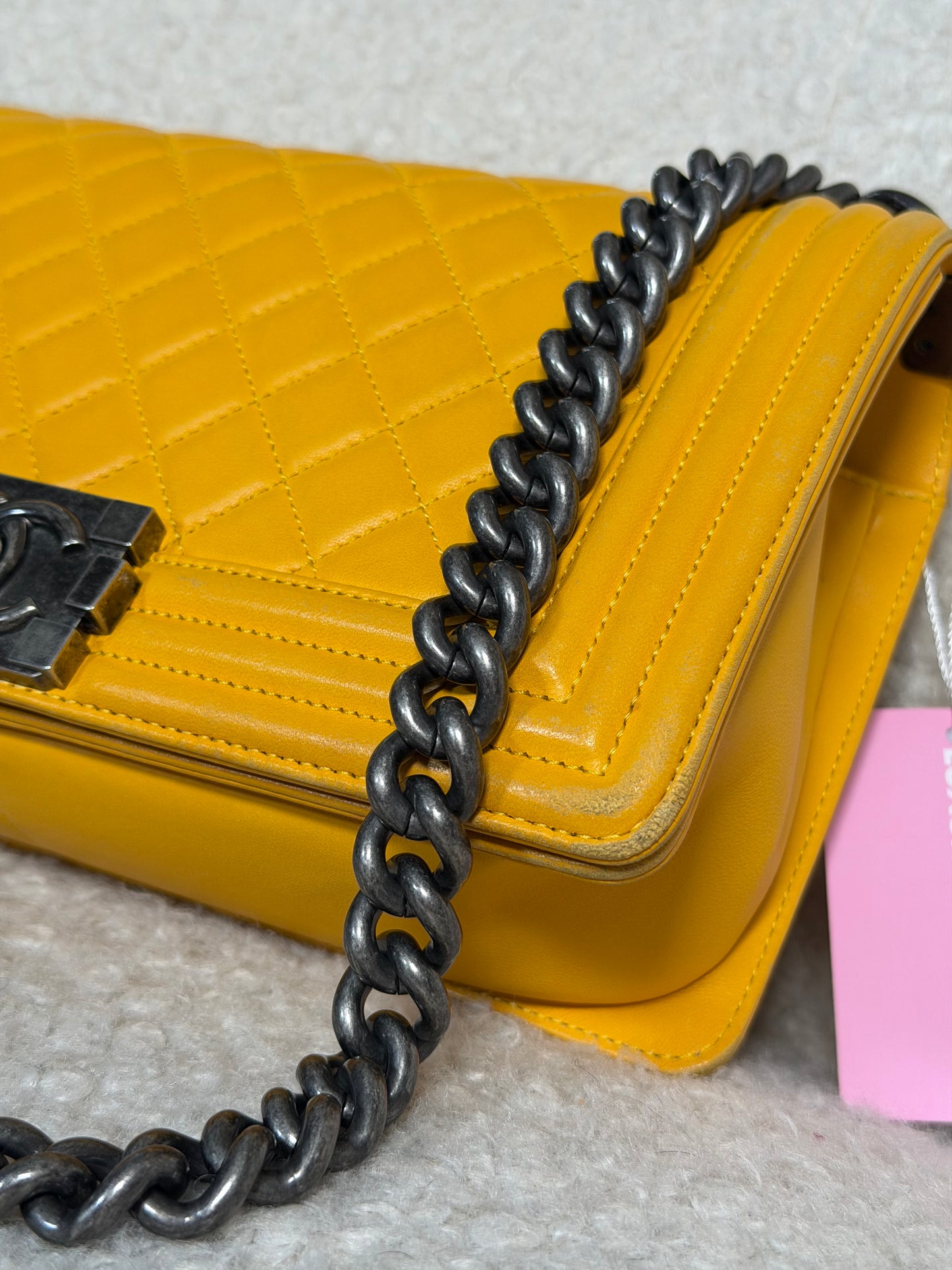 Pre-Owned Yellow 'Boy' Lambskin Leather Handbag