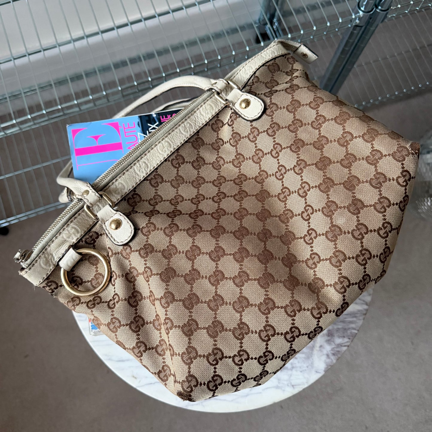 Pre-Owned Beige GG Canvas/Leather Tote Bag