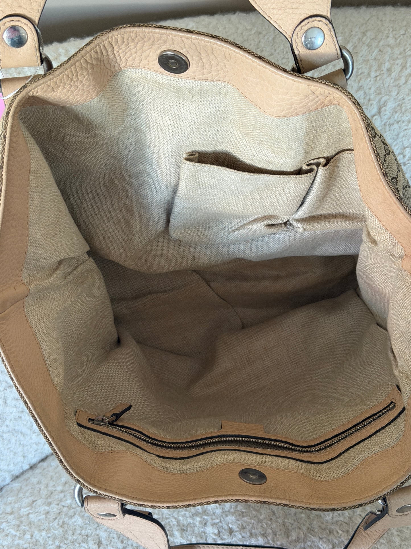 Pre-Owned Beige/Pink GG Canvas Shopper Tote