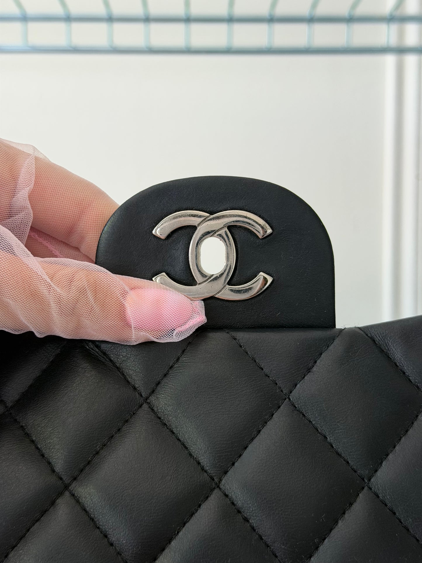 Black Lambskin Leather Jumbo Single Flap