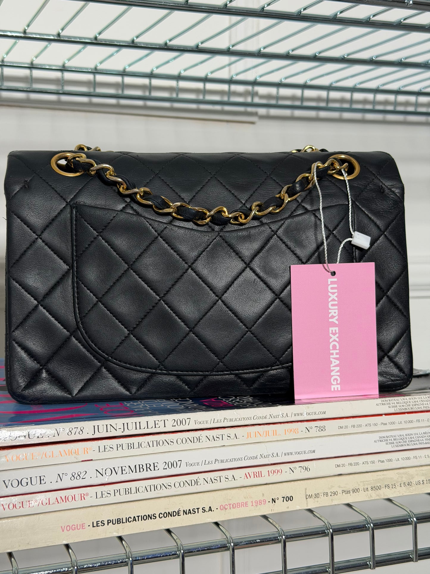 Pre-Owned Black Matelassé Lambskin Small Classic Double Flap Shoulder Bag