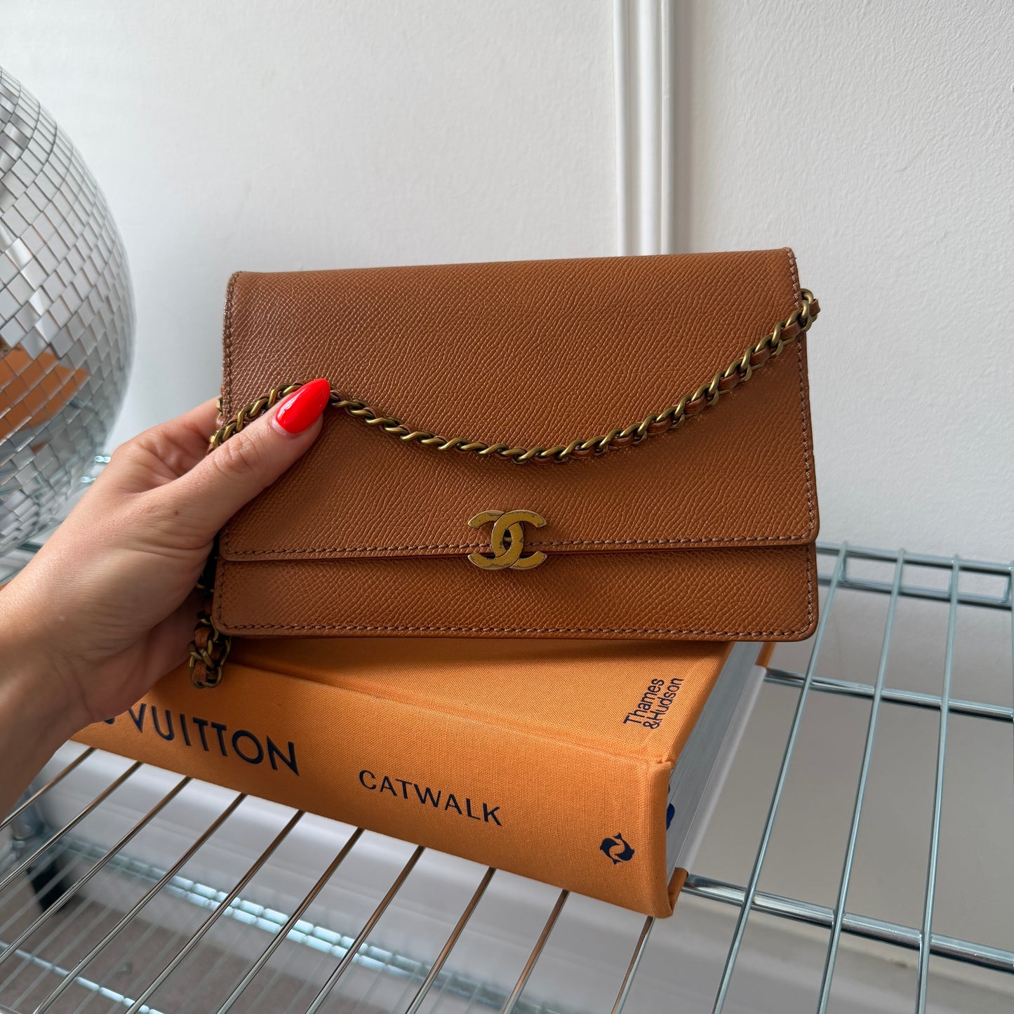 Pre-Owned Tan Caviar Leather Wallet on Chain