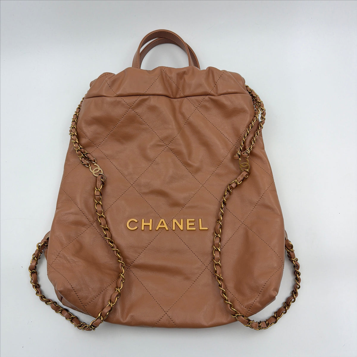 Pre-Owned Beige Fonce '22' Shiny Lambskin Leather Backpack