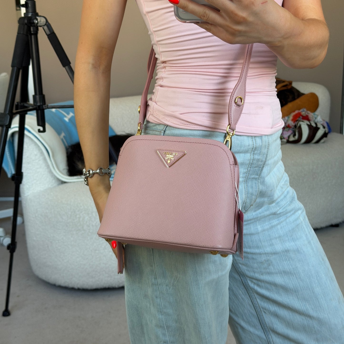 Pre-Owned Baby Pink Saffiano Leather Tote w/Strap
