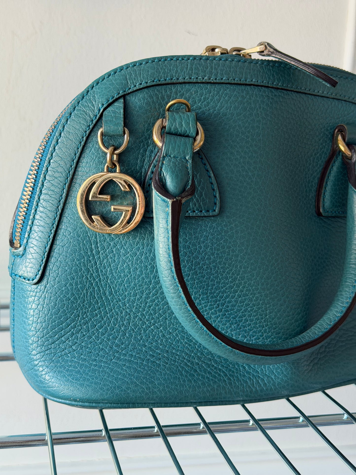 Pre-Owned Teal Leather Promenade Handbag