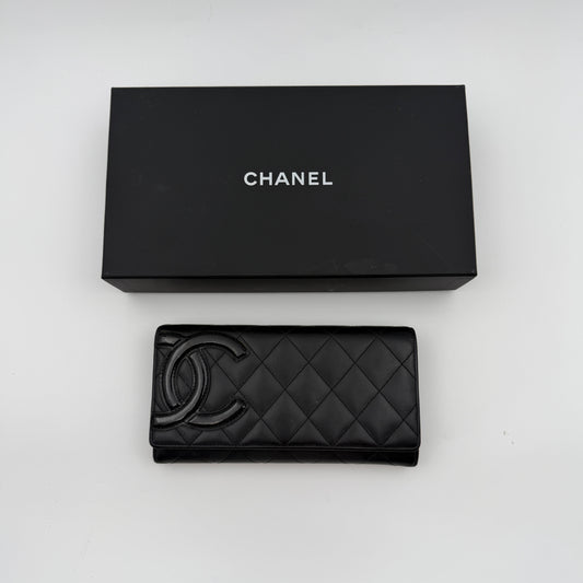 Pre-Owned Black Cambon Lambskin Leather Wallet
