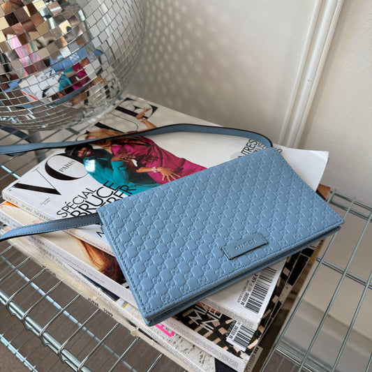 Pre-Owned Light Blue Guccissima Leather Wallet on Chain