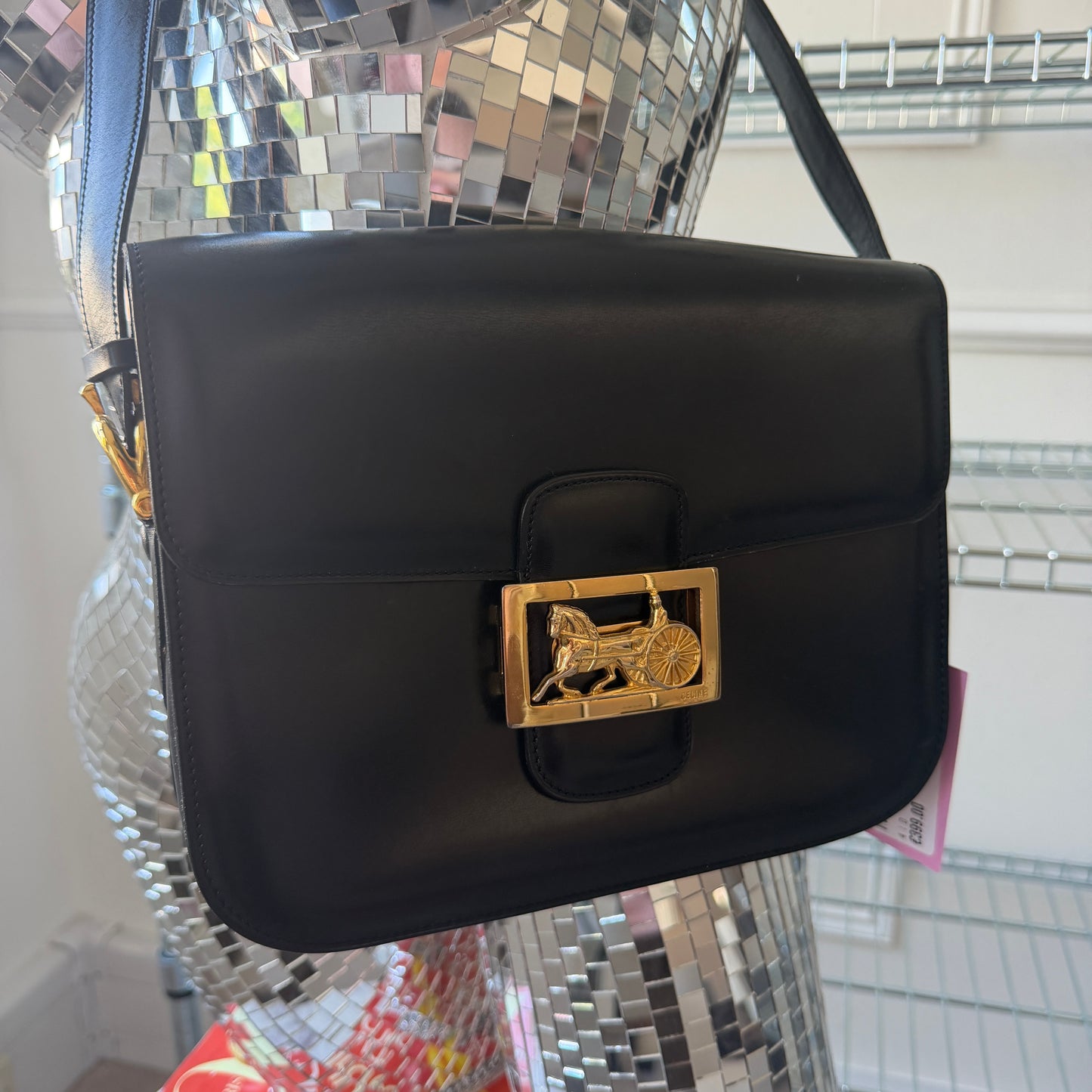 Pre-Owned Black Box Leather Carriage Shoulder Bag