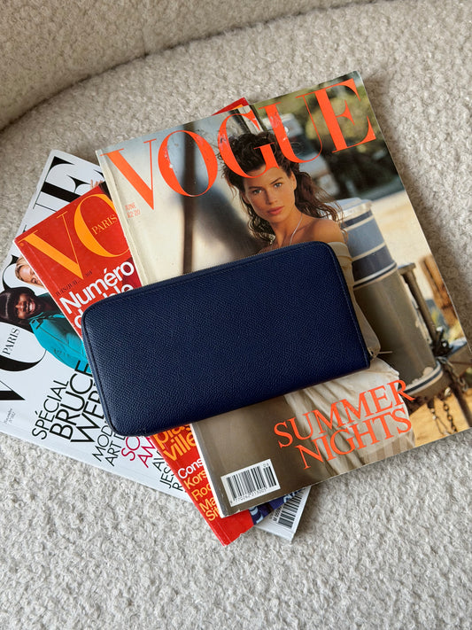 Pre-Owned Blue Leather Zip Wallet