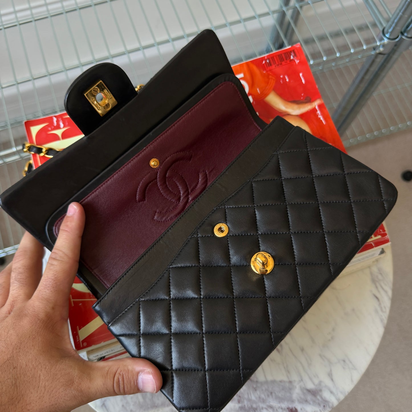 Pre-Owned Black Lambskin Small Classic Double Flap 24KGHW