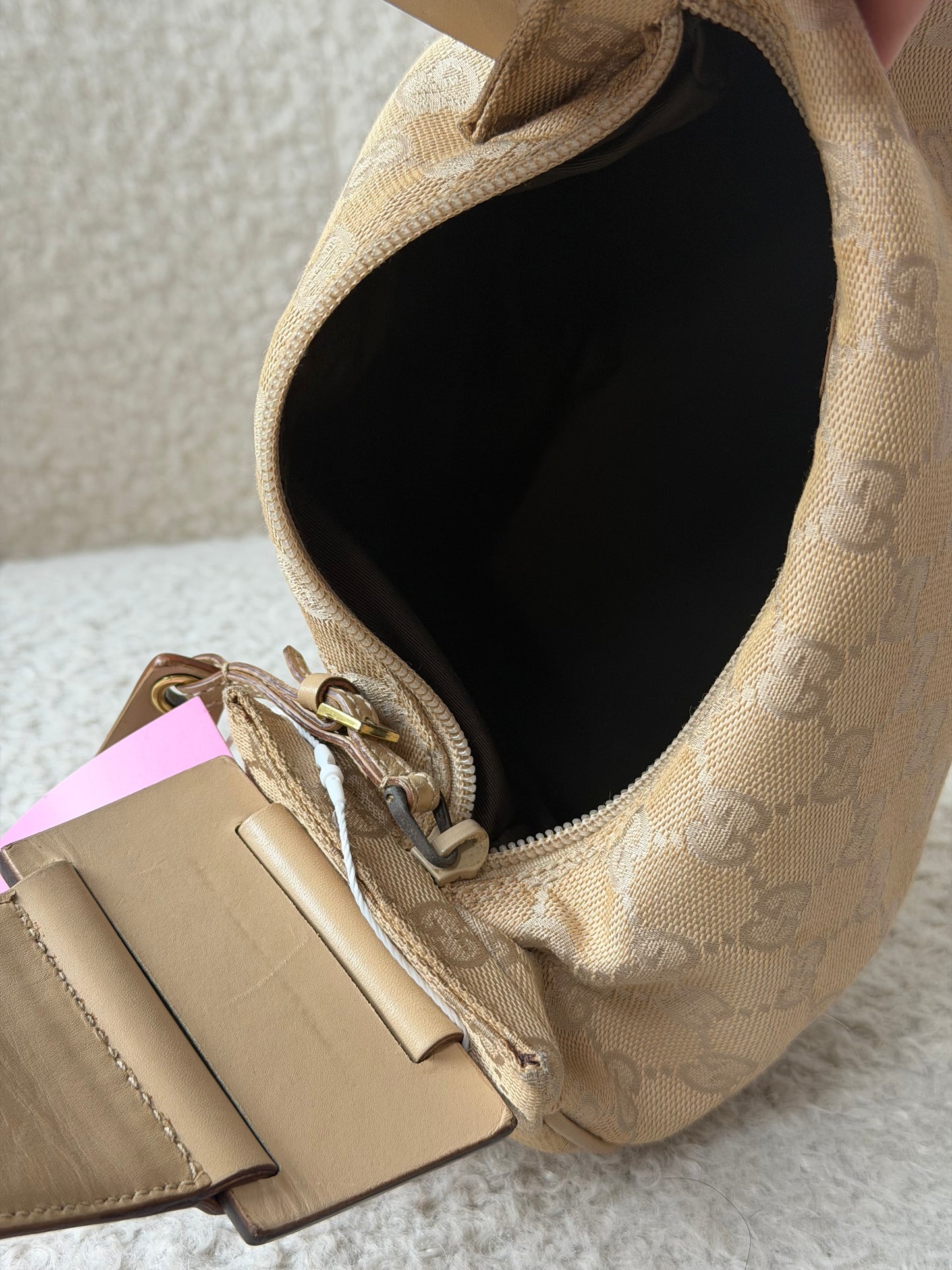 Beige GG Canvas Hobo Shoulder Bag