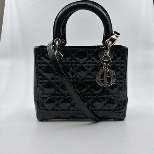 Pre-Owned Black Medium Patent Leather Lady Dior