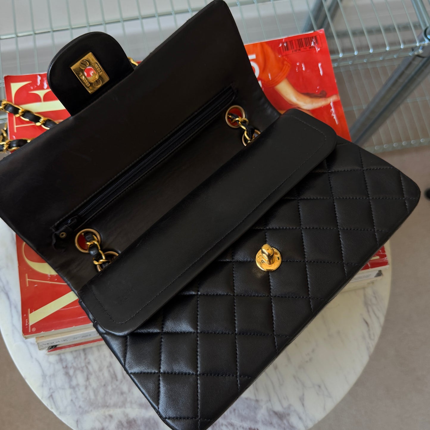 Pre-Owned Black Lambskin Small Classic Double Flap 24KGHW