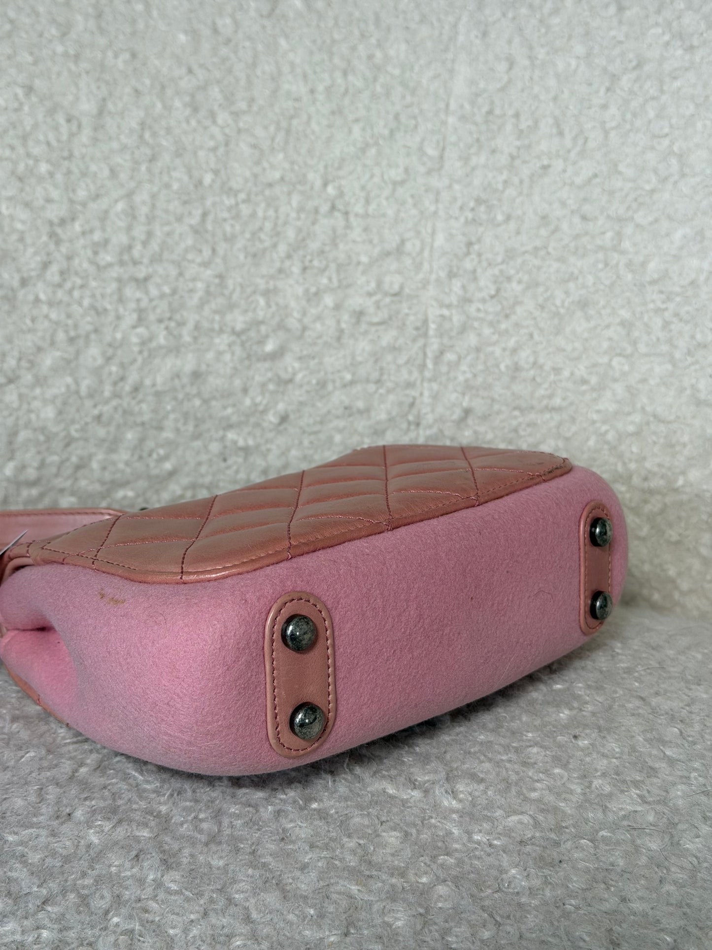 Pre-Owned Pink Lambskin Leather/Fabric Mini Square Crossbody