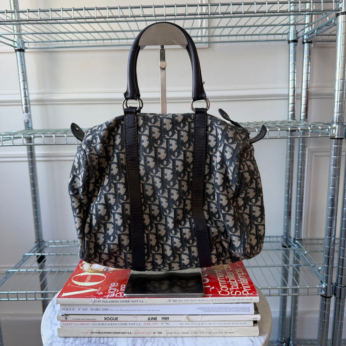 Pre-Owned Navy Oblique Canvas Boston Bag
