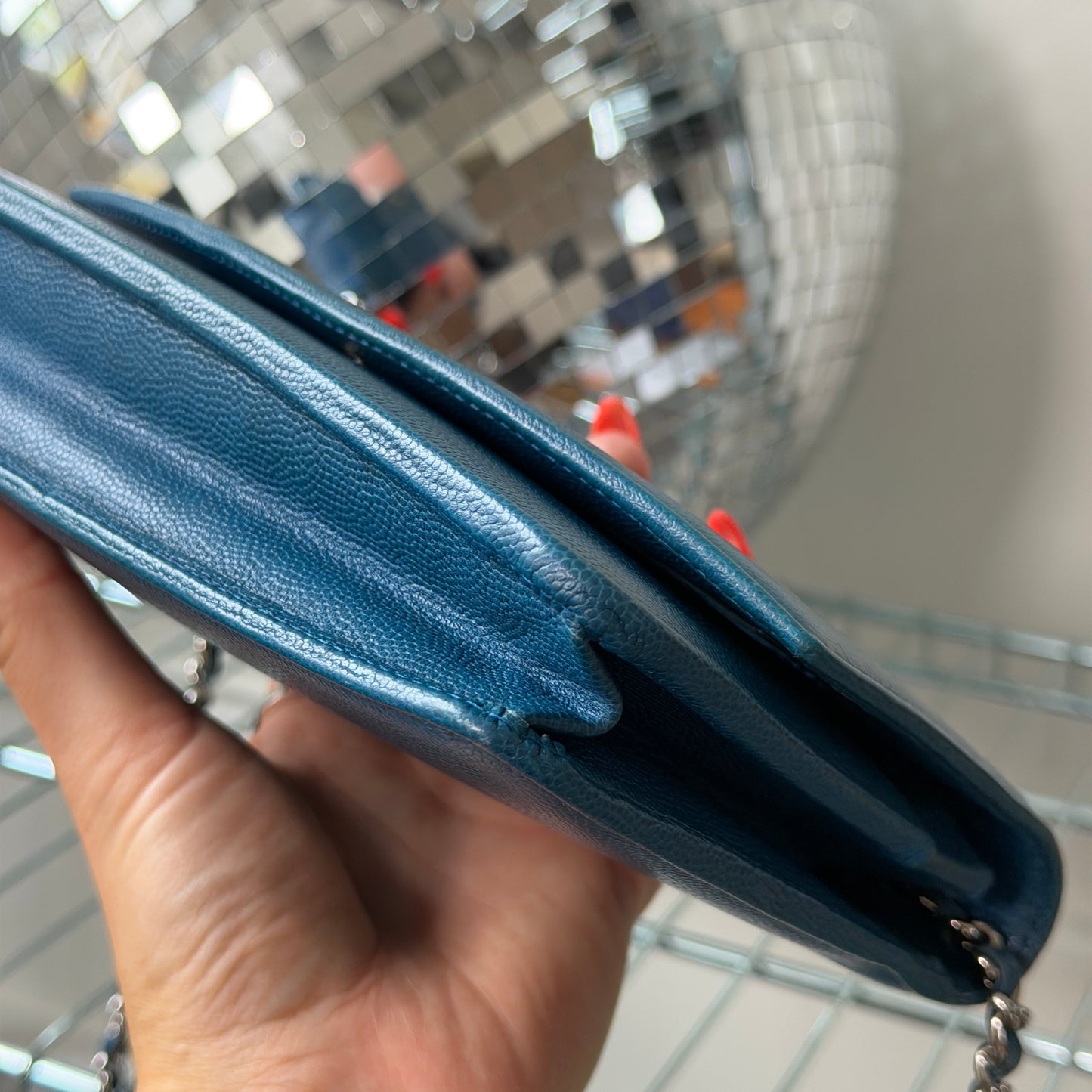 Pre-Owned Blue Caviar Leather Wallet on Chain
