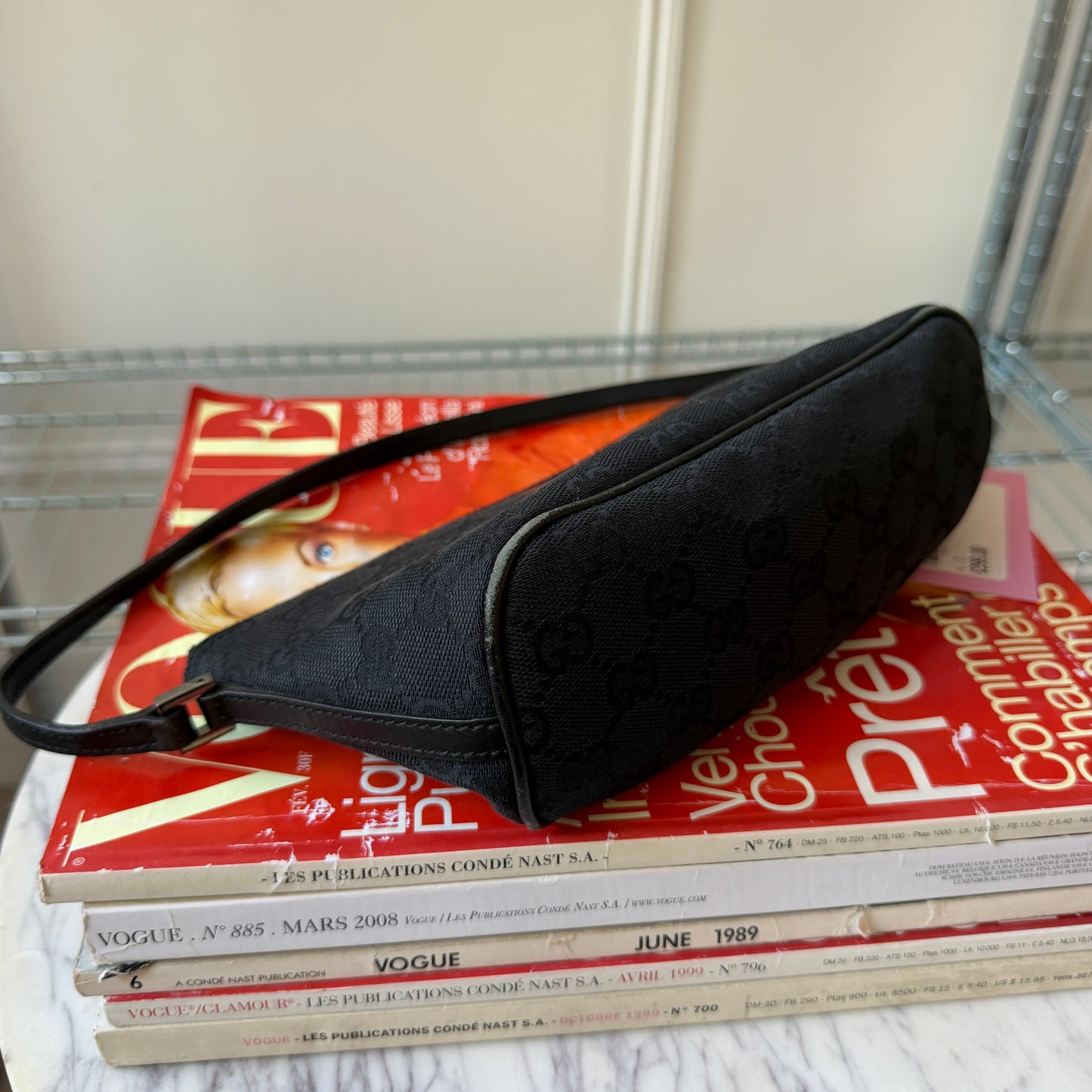 Pre-Owned Black GG Canvas Boat Bag