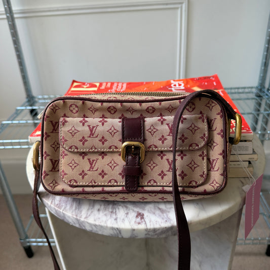 Pre-Owned Cherry Mini Lin Canvas Juliette MM Crossbody Bag