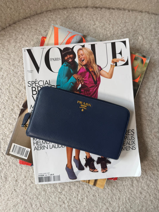 Pre-Owned Blue Saffiano Leather Wallet