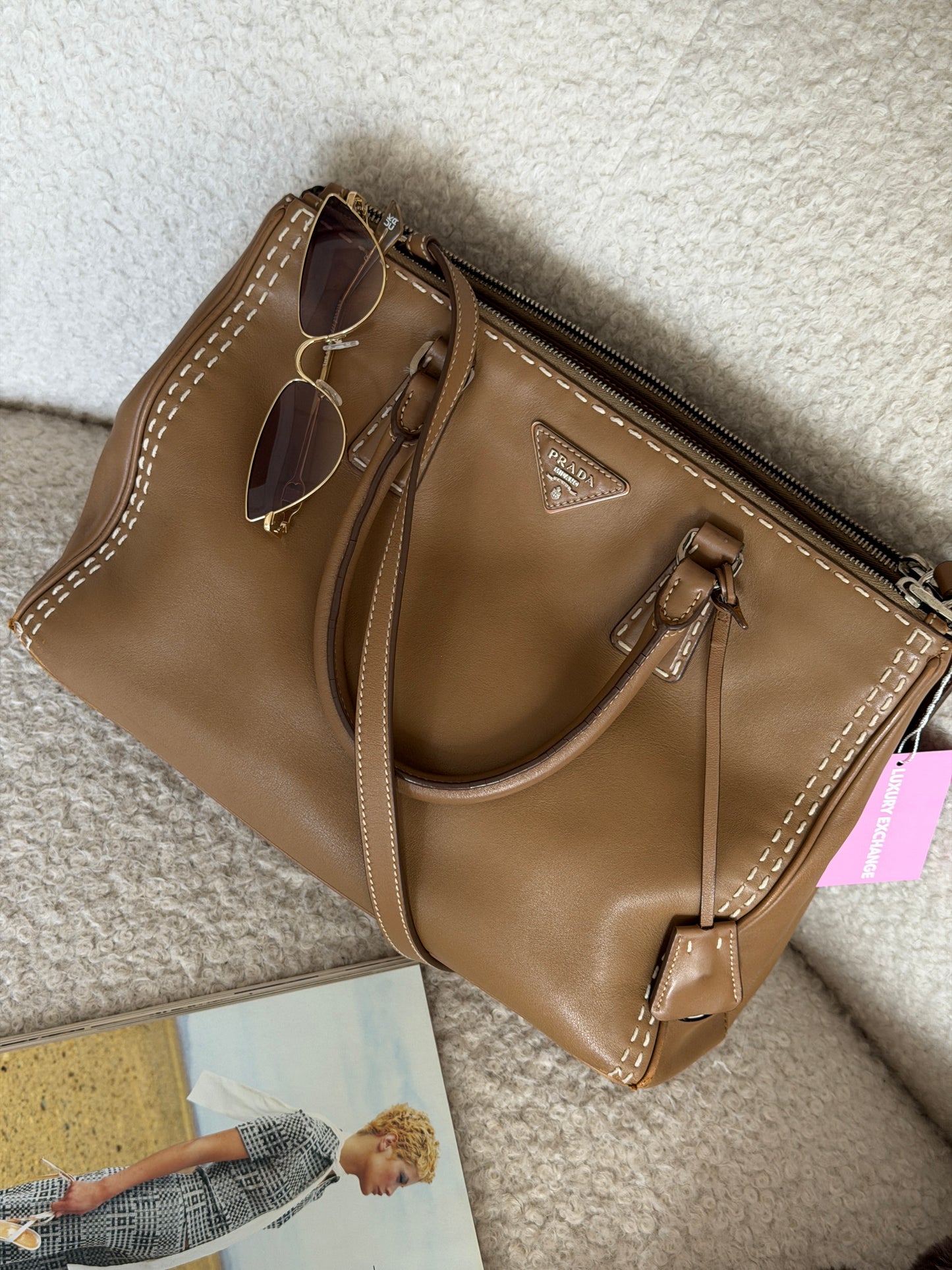 Pre-Owned Tan Leather 'Baggy' Medium Galleria Crossbody Bag