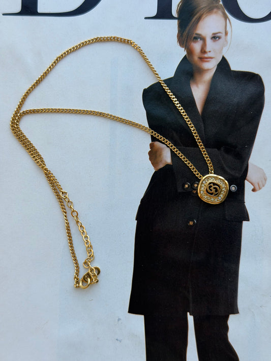 Pre-Owned Square C.D. Gem Detail Gold-Tone Necklace