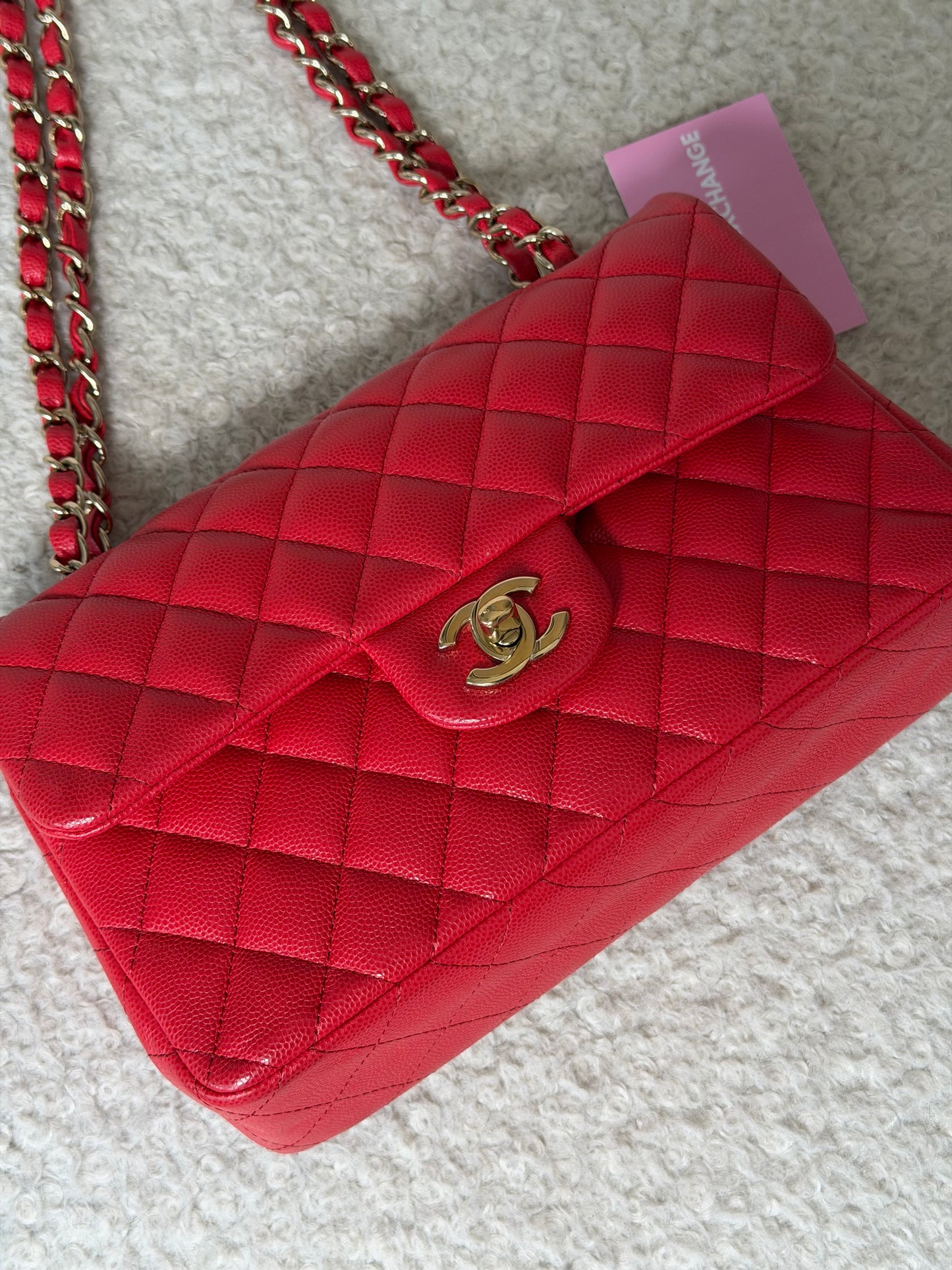 Pre-Owned Red Matelassé Caviar Leather Small Classic Double Flap