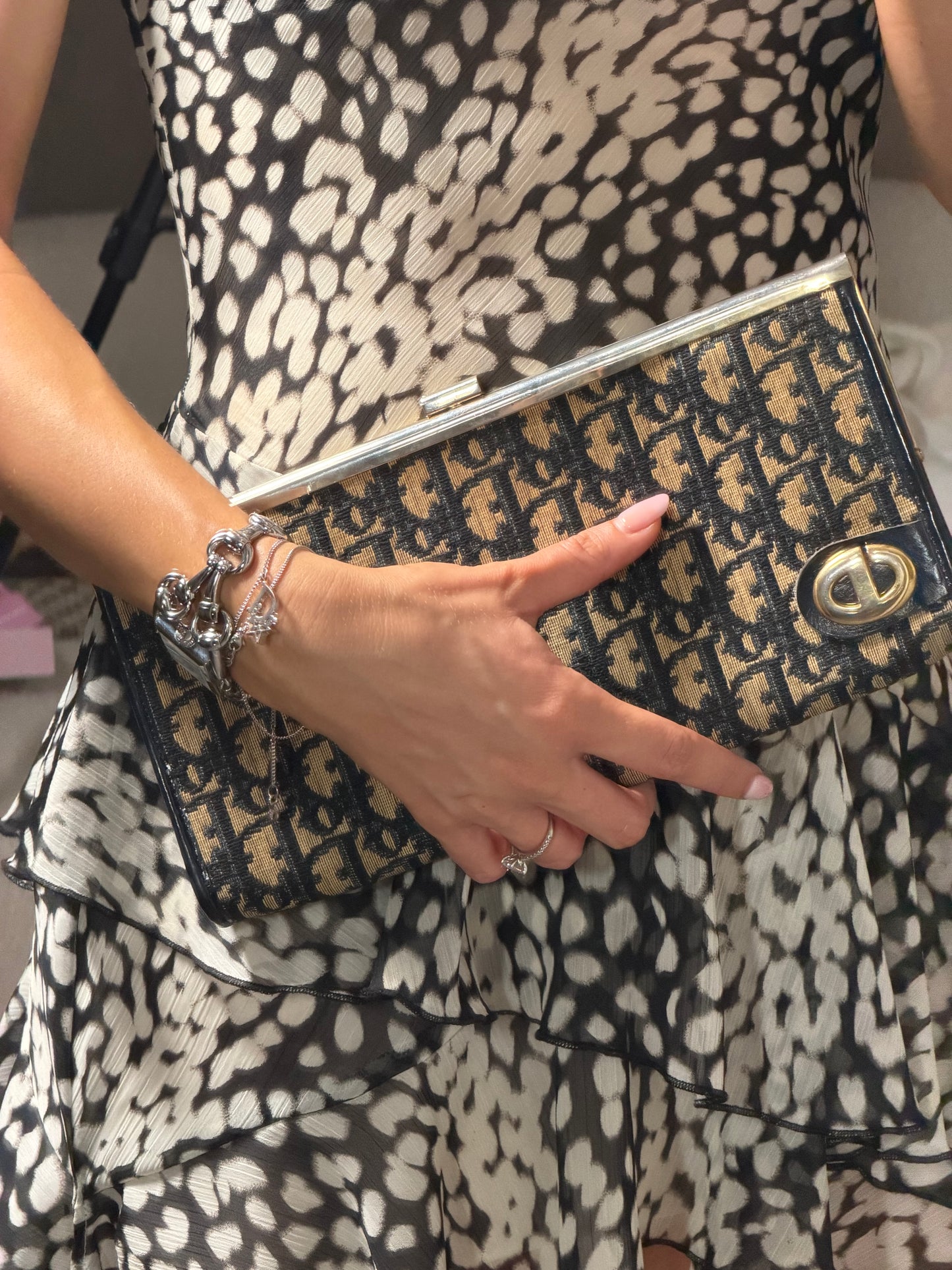 Pre-Owned Navy Trotter Canvas Clutch Bag