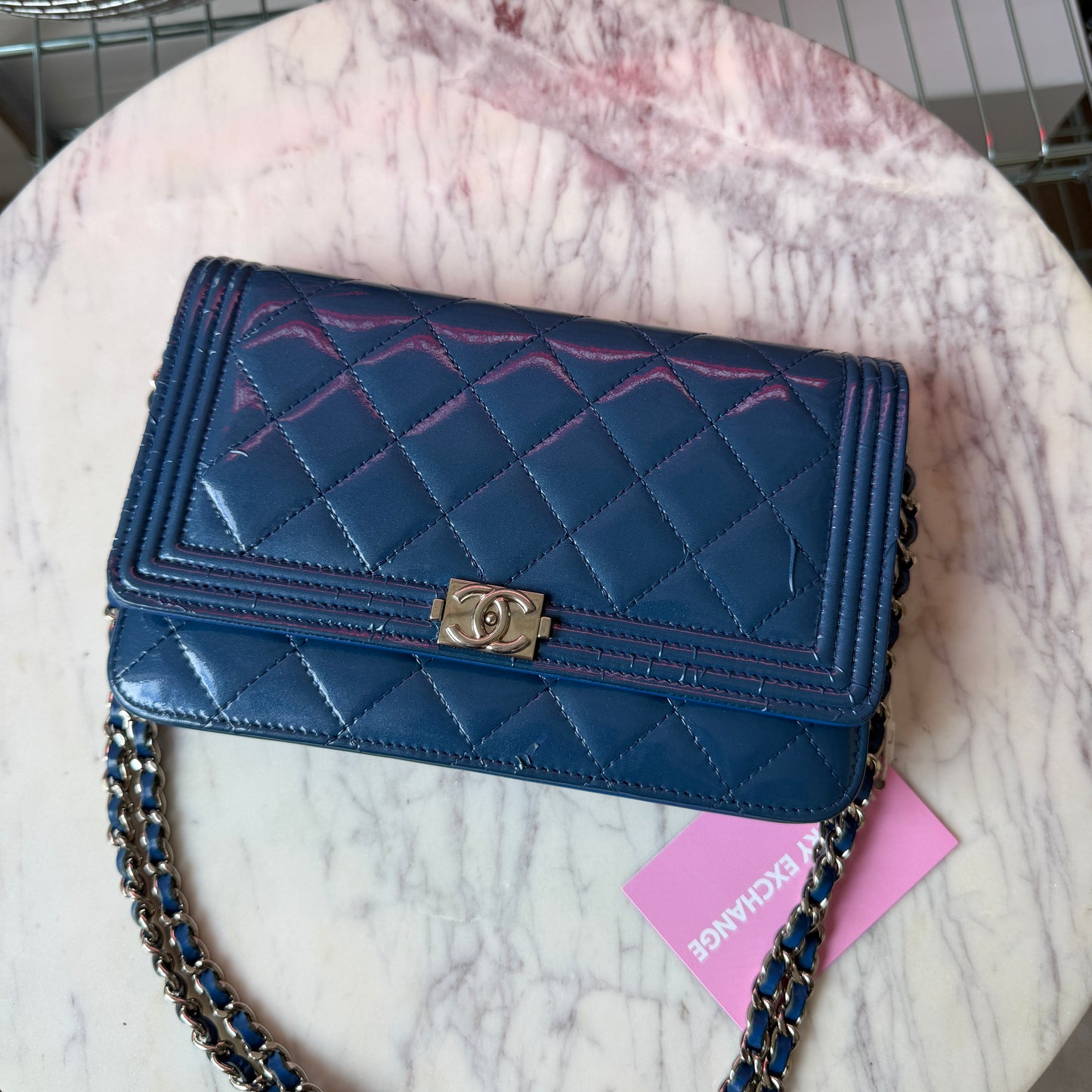 Pre-Owned Blue Boy Patent Leather Wallet on Chain