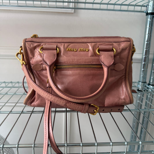Pre-Owned Pink Leather Crossbody Boston Bag
