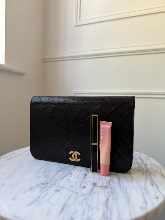Black Lambskin 'Full Flap' Shoulder Bag