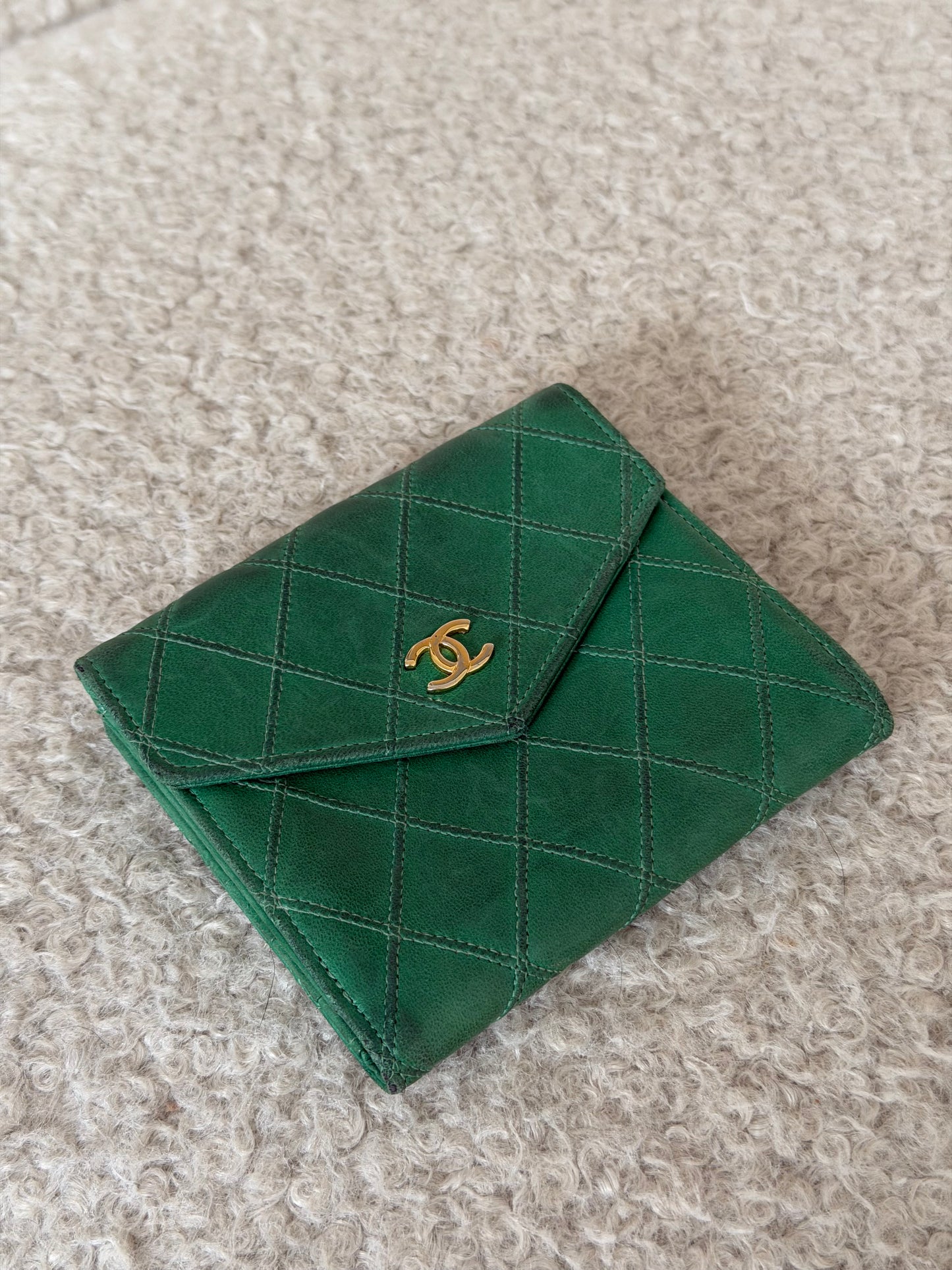 Pre-Owned Green Matelassé Lambskin Wallet