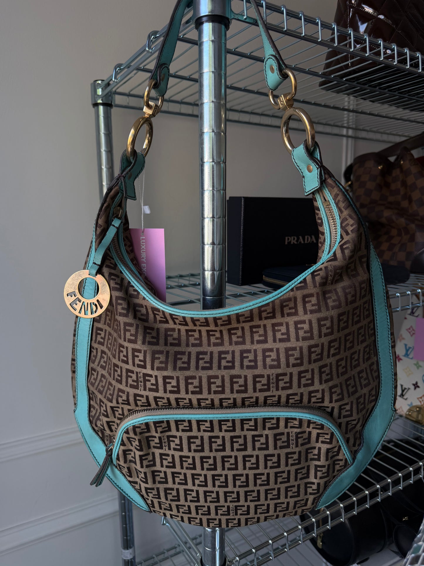 Pre-Owned Teal Zucchino Canvas/Leather Shoulder Bag