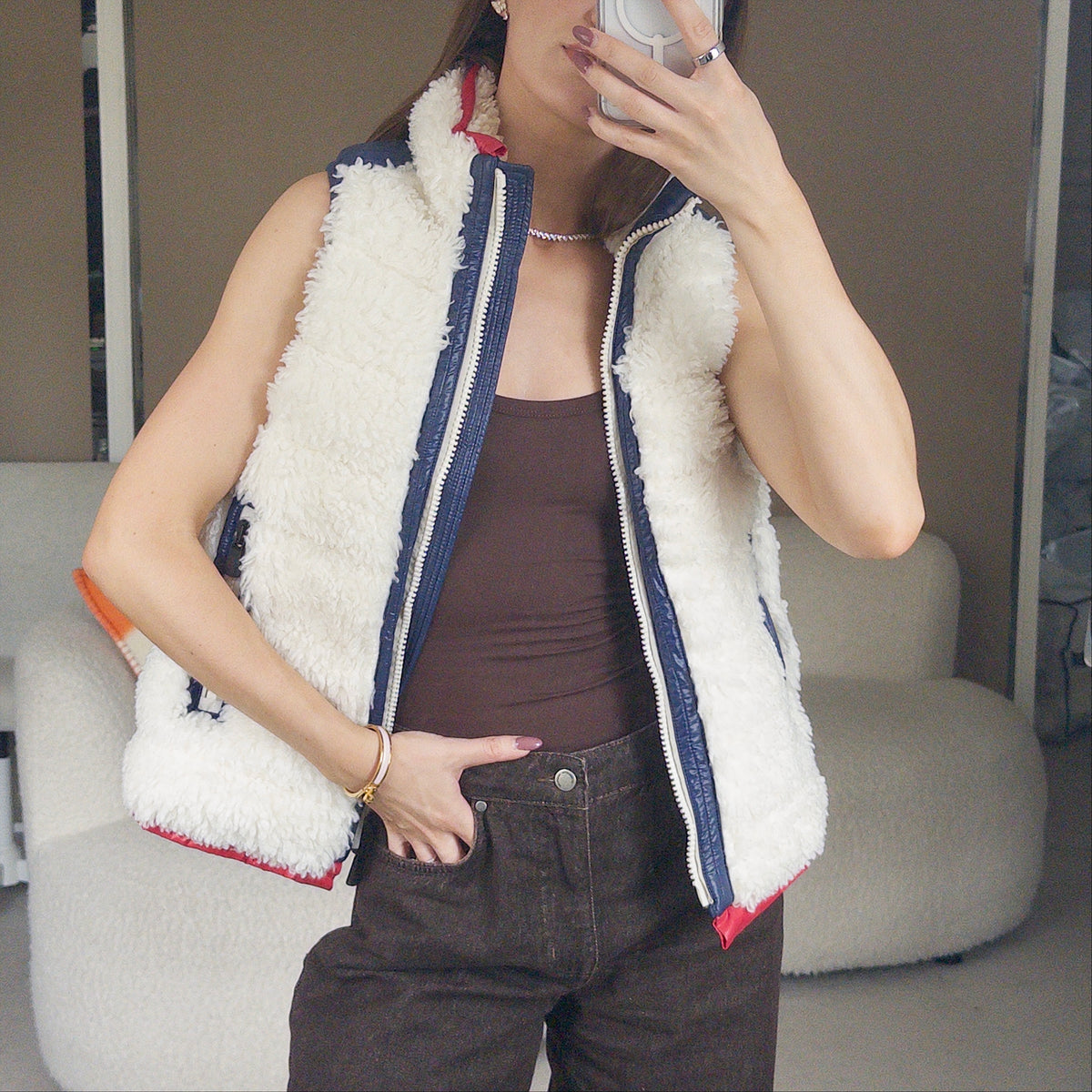 Pre-Owned Fluffy Navy/Red XS Gilet