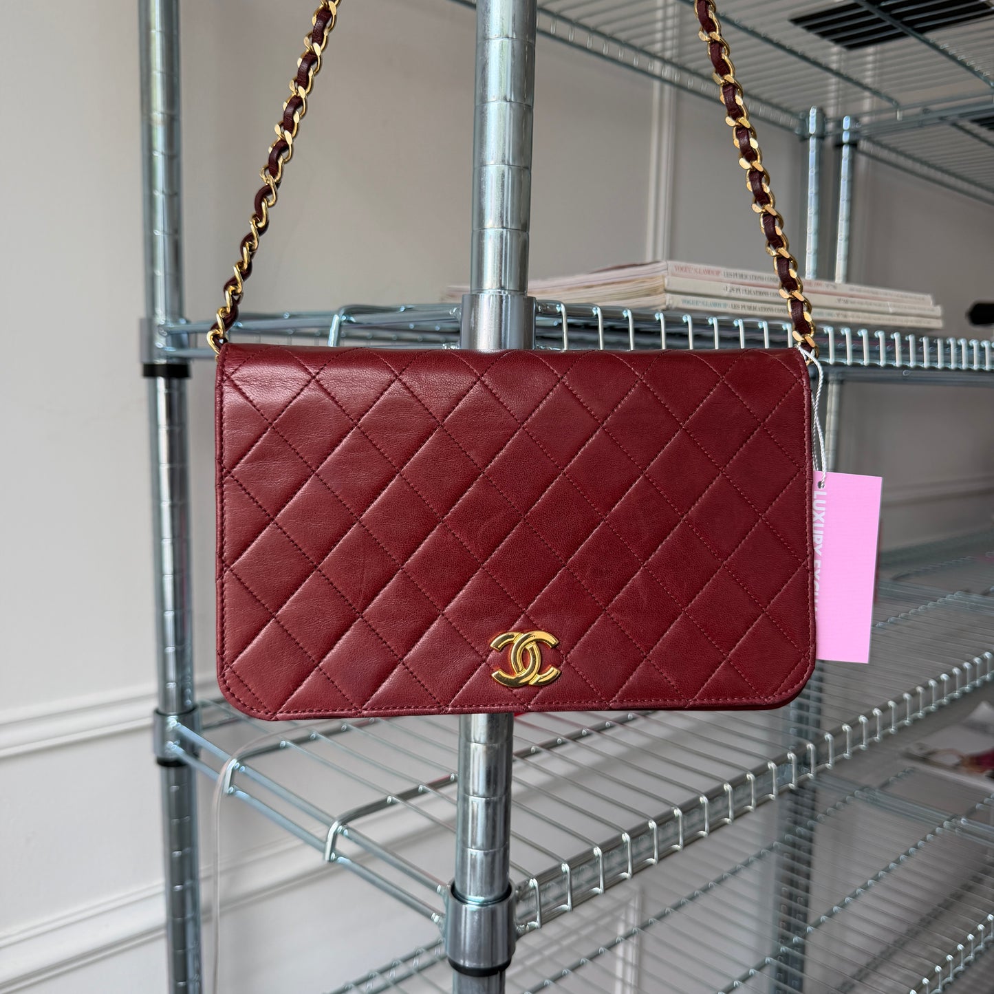 Pre-Owned Bordeaux Matelassé Lambskin Leather Full Flap