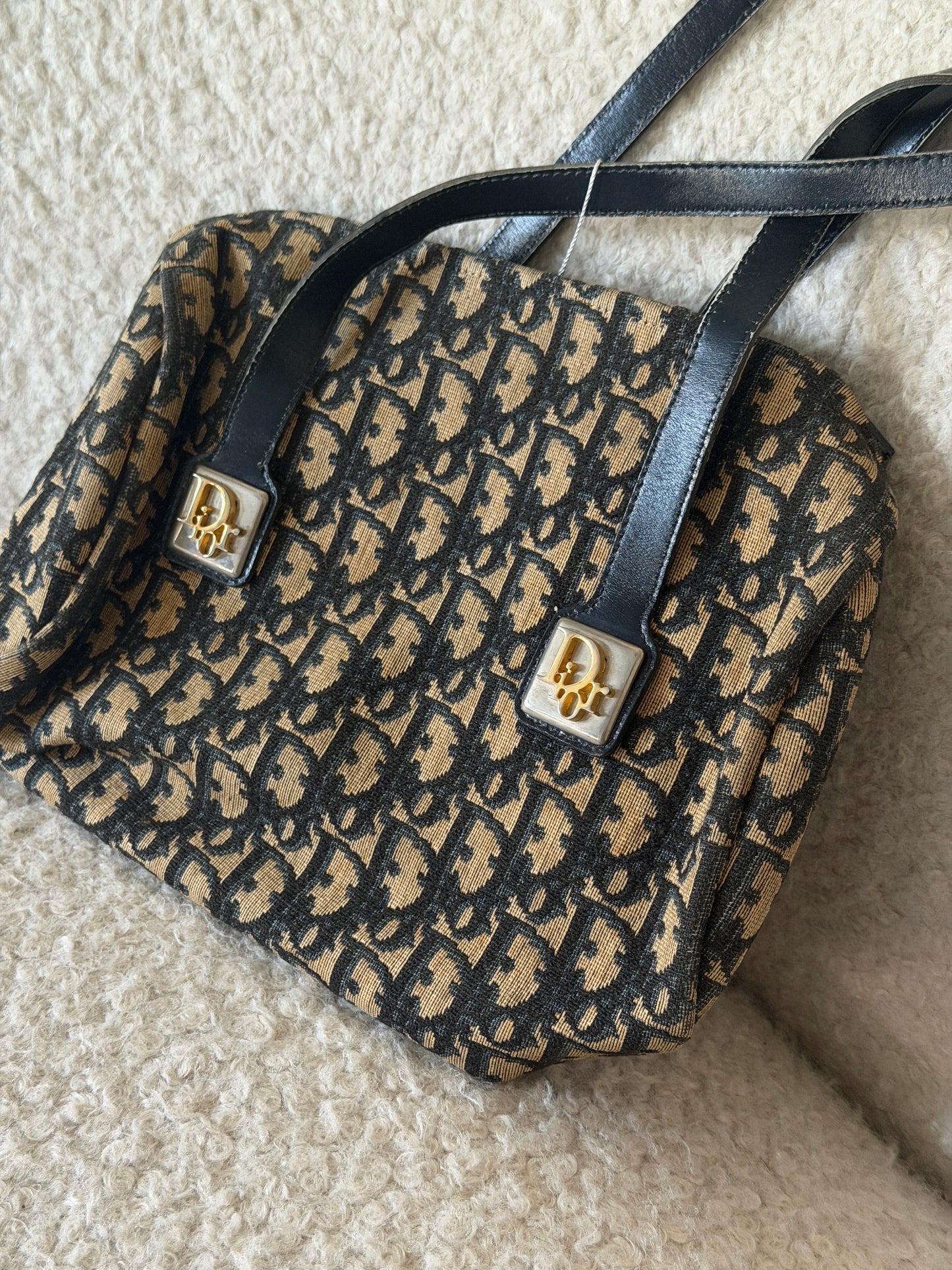 Pre-Owned Beige Oblique Canvas Boston Bag