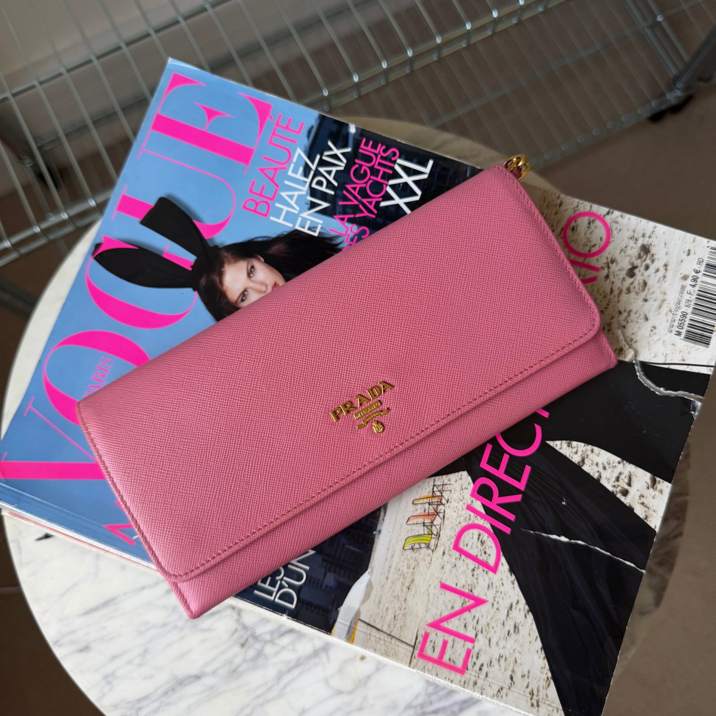 Pre-Owned Pink Saffiano Leather Wallet on Chain