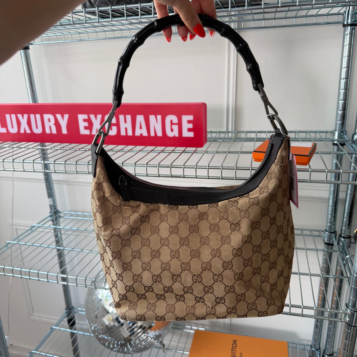 Pre-Owned Beige 'Black Bamboo' GG Canvas Hobo Bag