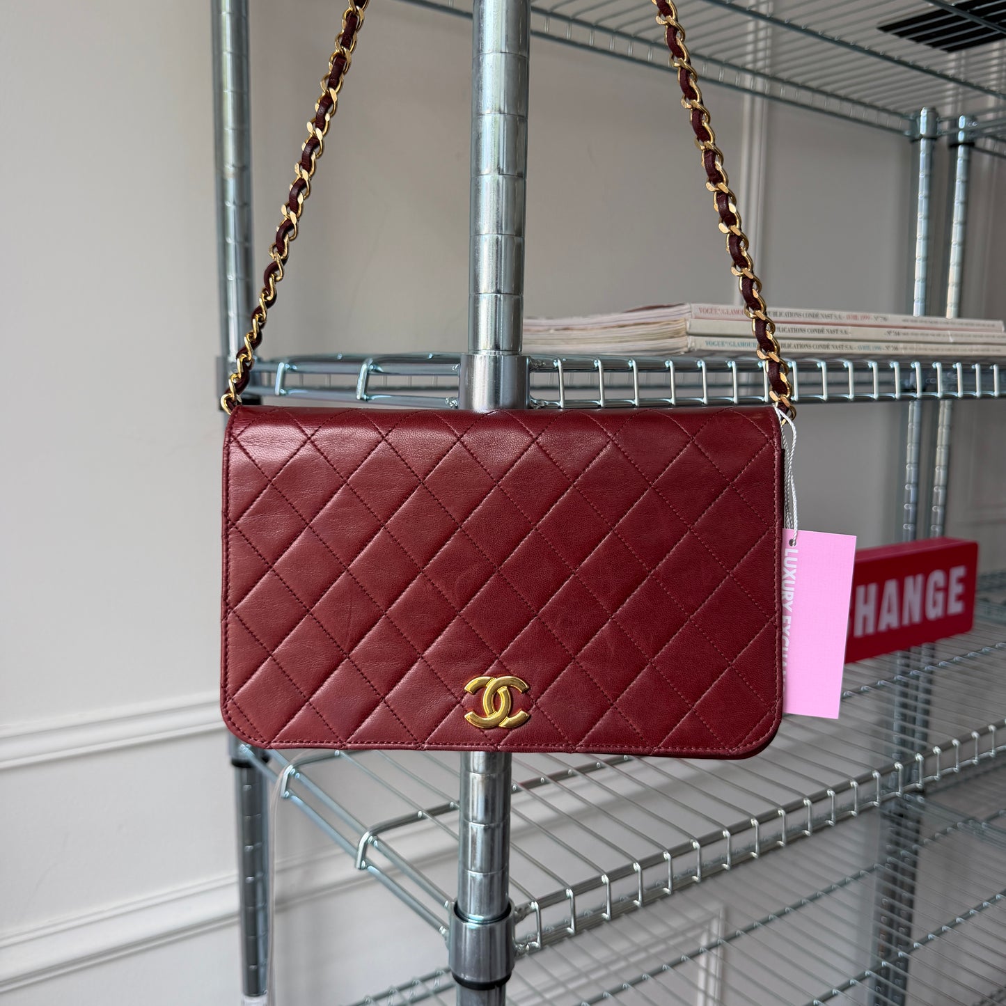 Pre-Owned Bordeaux Matelassé Lambskin Leather Full Flap
