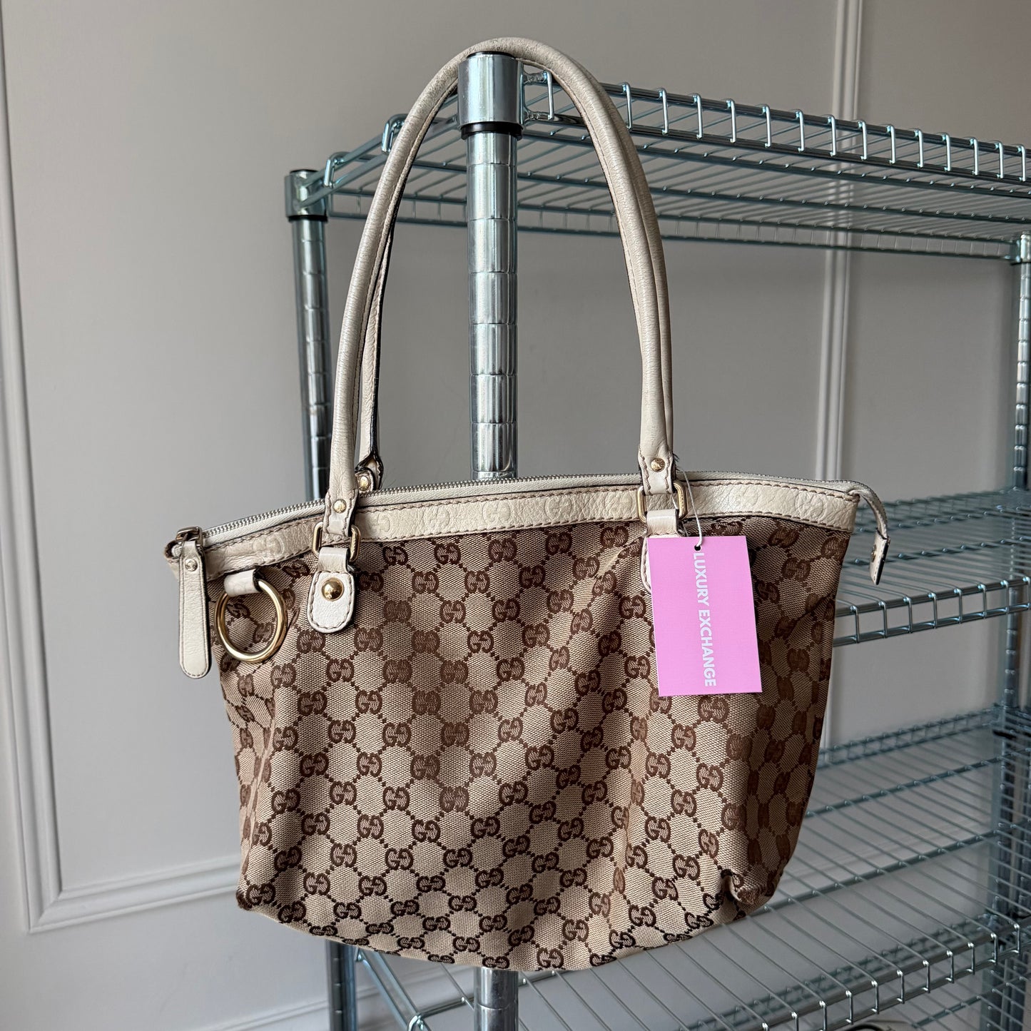 Pre-Owned Beige GG Canvas/Leather Tote Bag