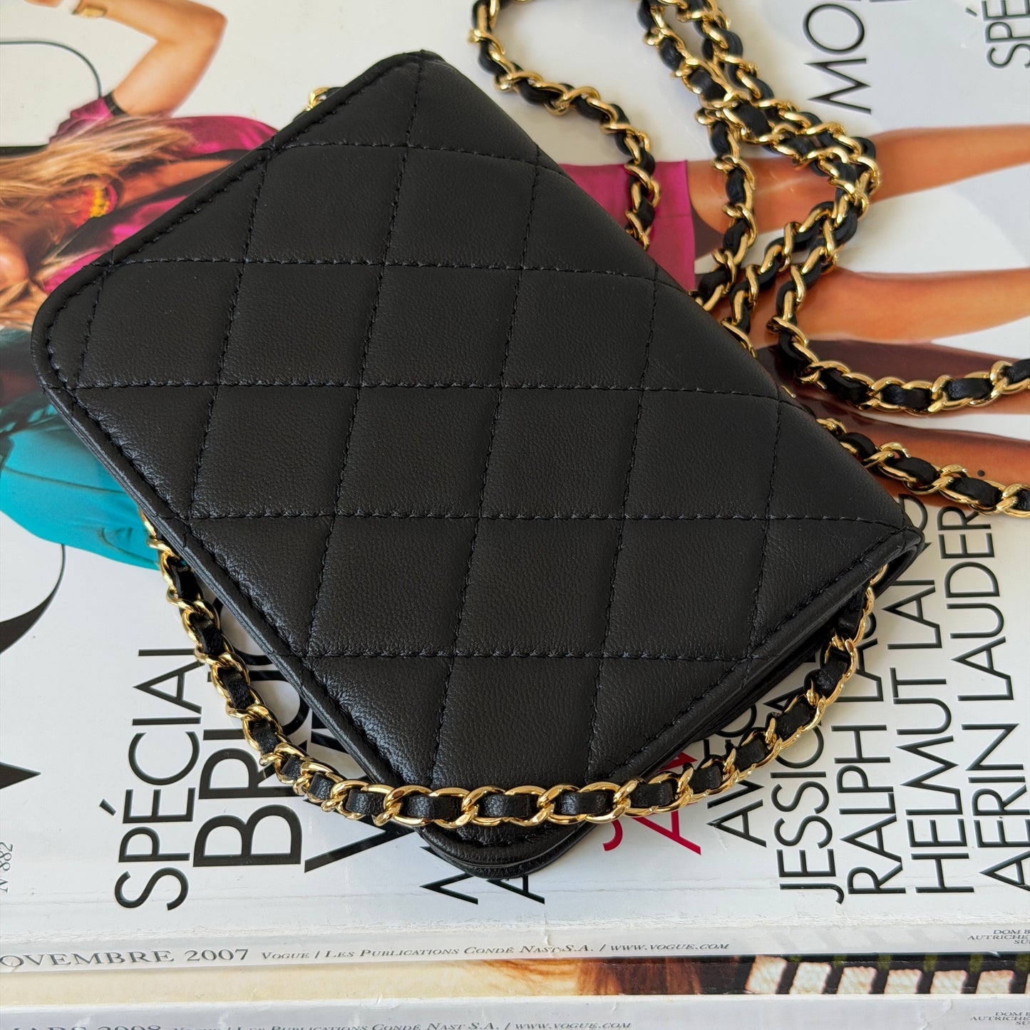 Pre-Owned Black Matelassé Lambskin Mini Crossbody Bag
