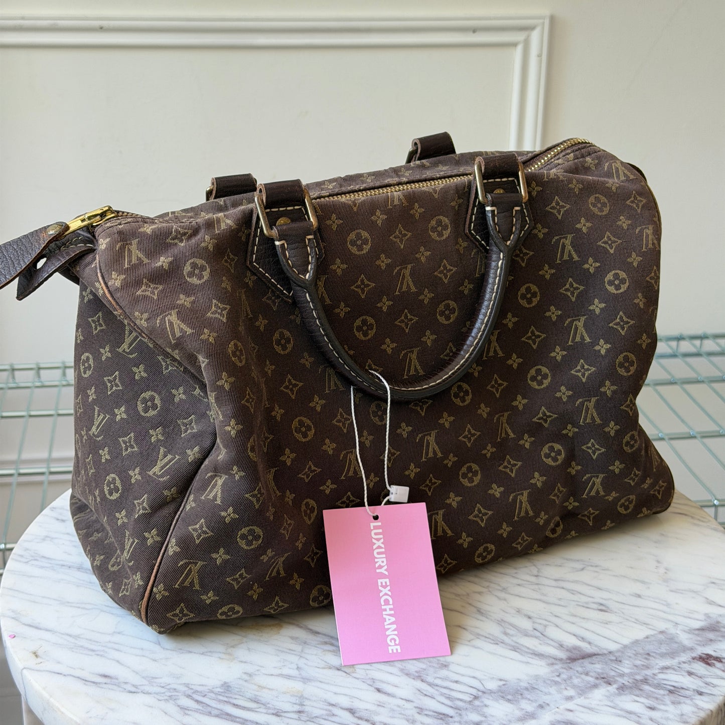 Pre-Owned Brown Mini Lin Canvas Speedy Handbag