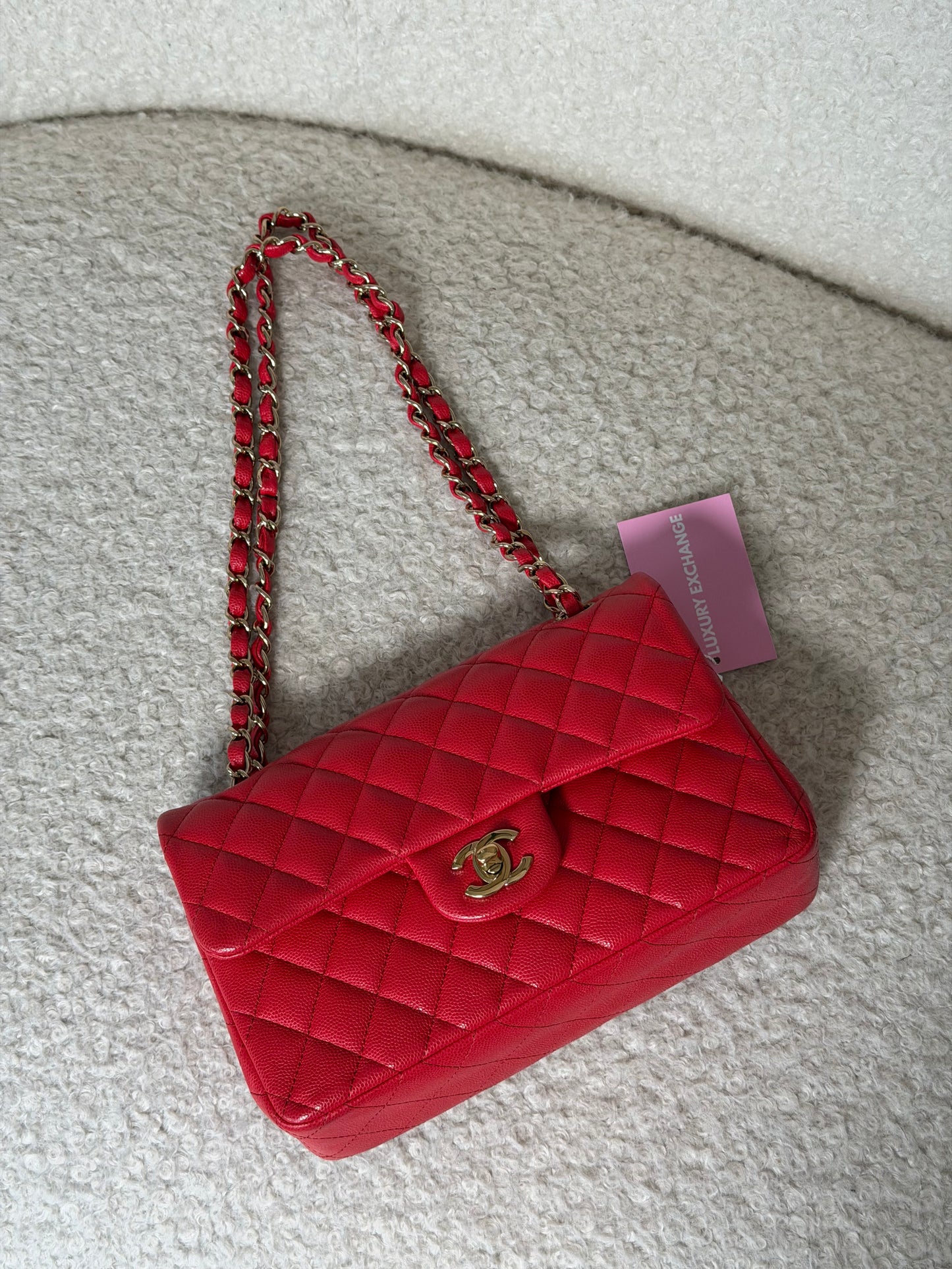Pre-Owned Red Matelassé Caviar Leather Small Classic Double Flap