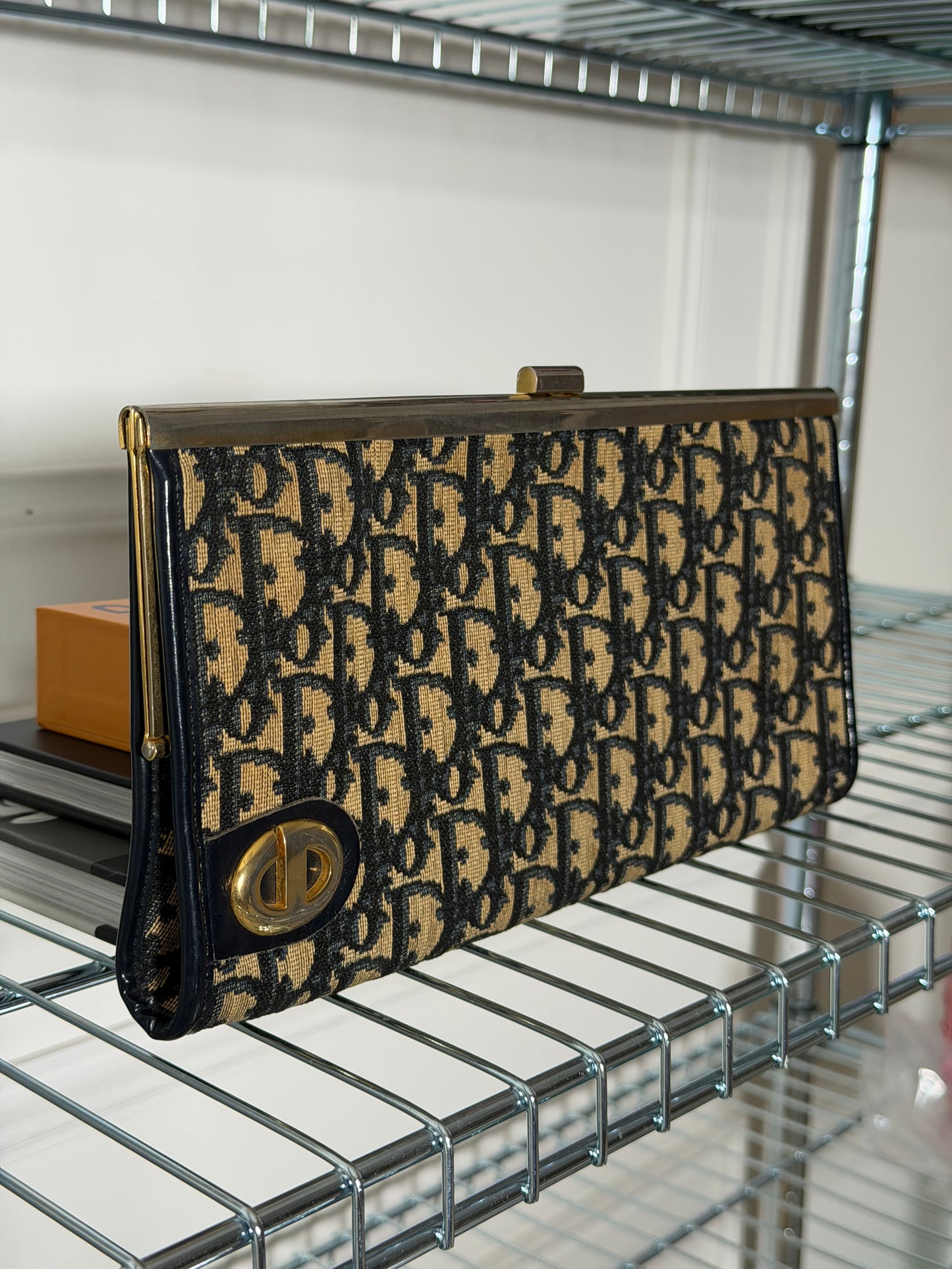 Pre-Owned Navy Trotter Canvas Clutch Bag