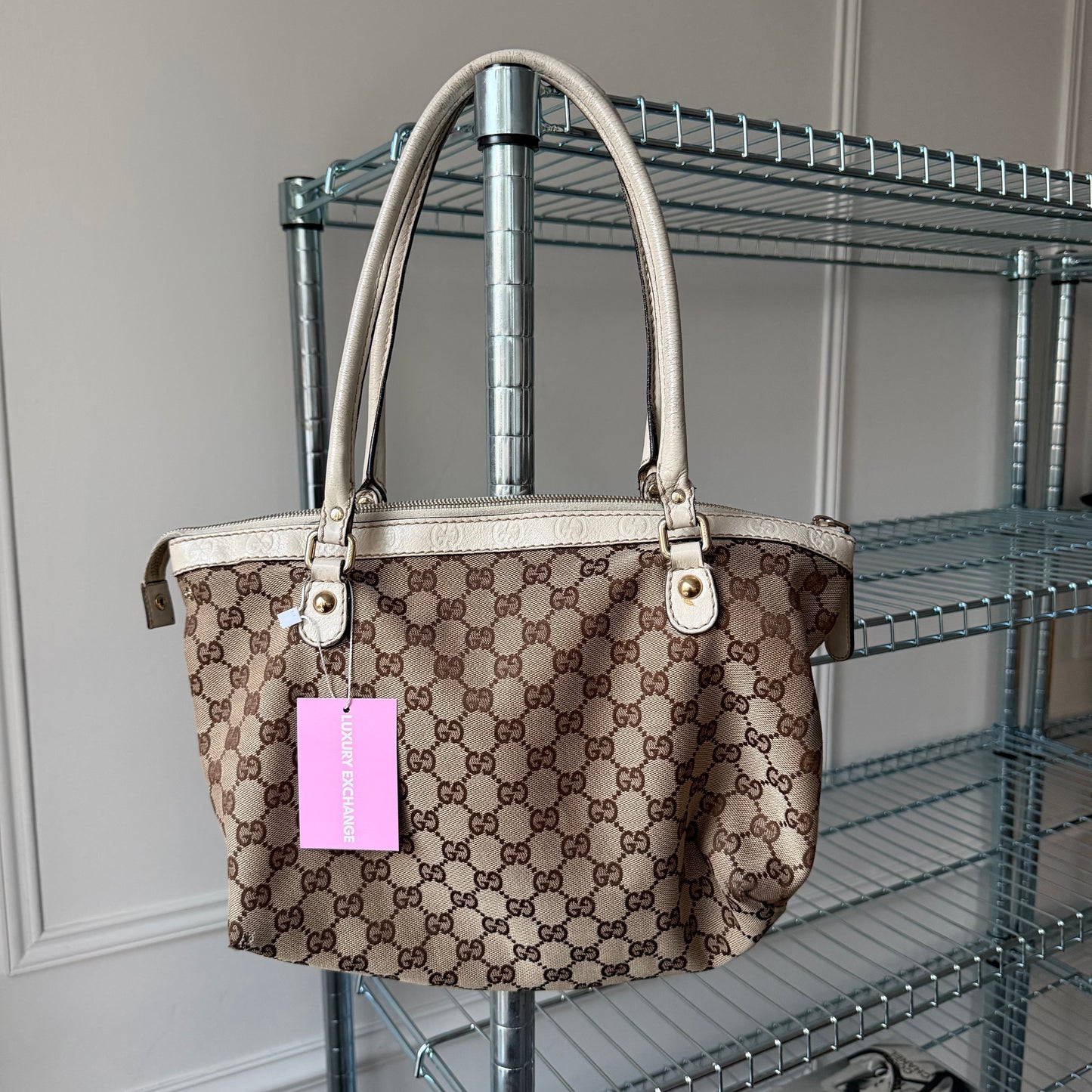 Pre-Owned Beige GG Canvas/Leather Tote Bag