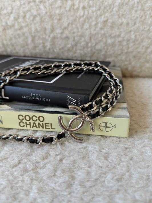 2025 Metal Patent CC Double Chain Choker Black Silver