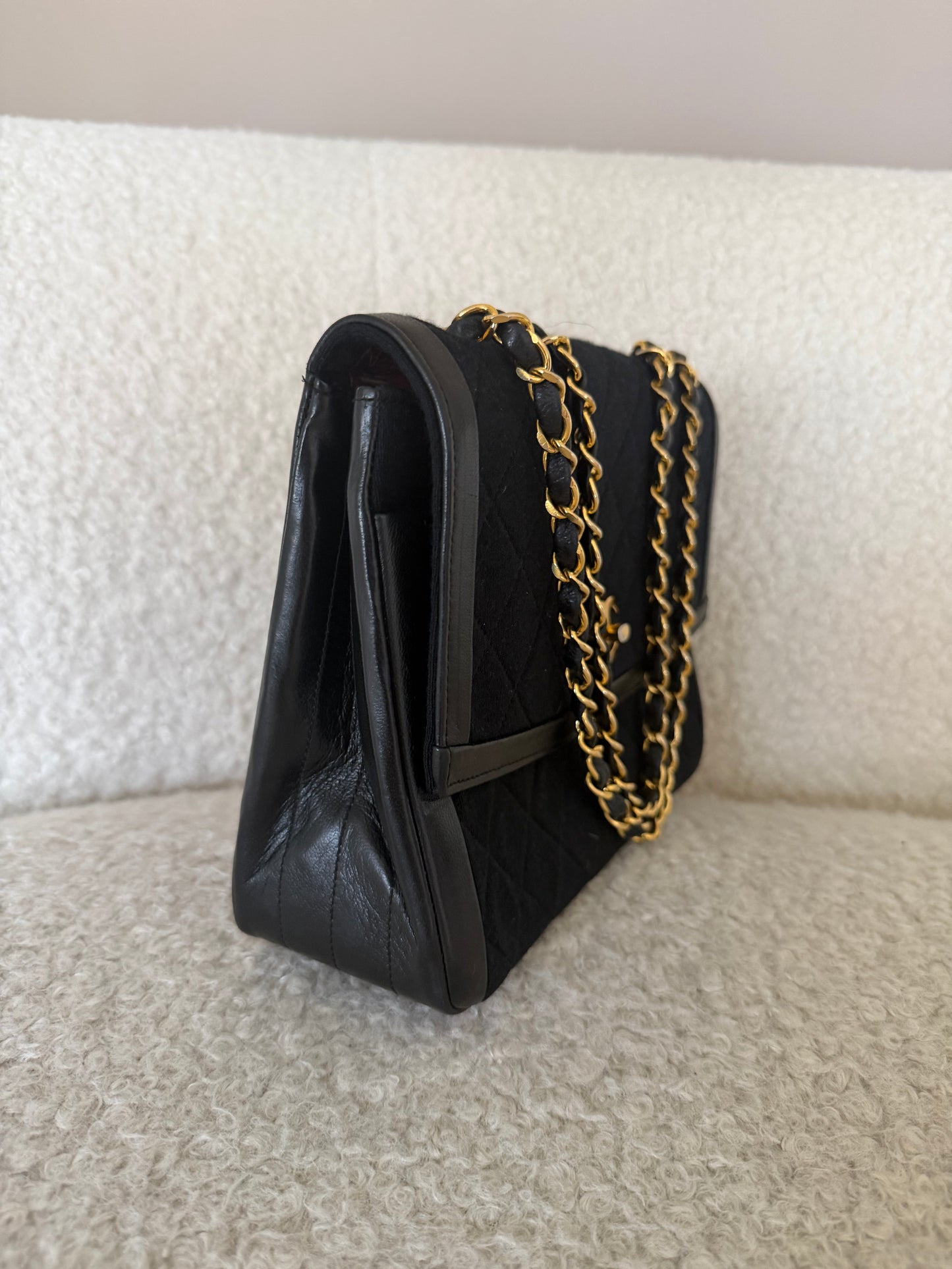 Pre-Owned Lambskin Leather/Cotton Handbag