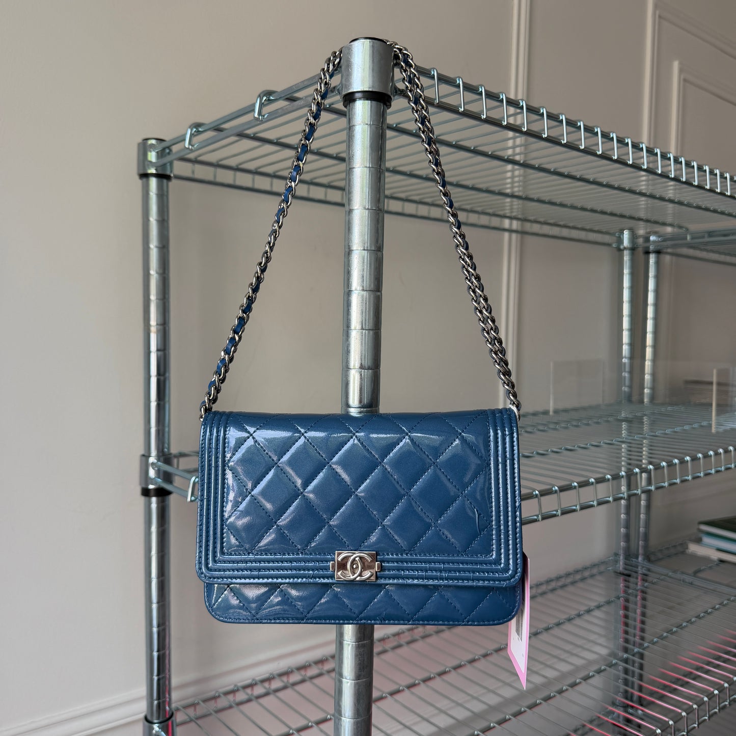 Pre-Owned Blue Boy Patent Leather Wallet on Chain