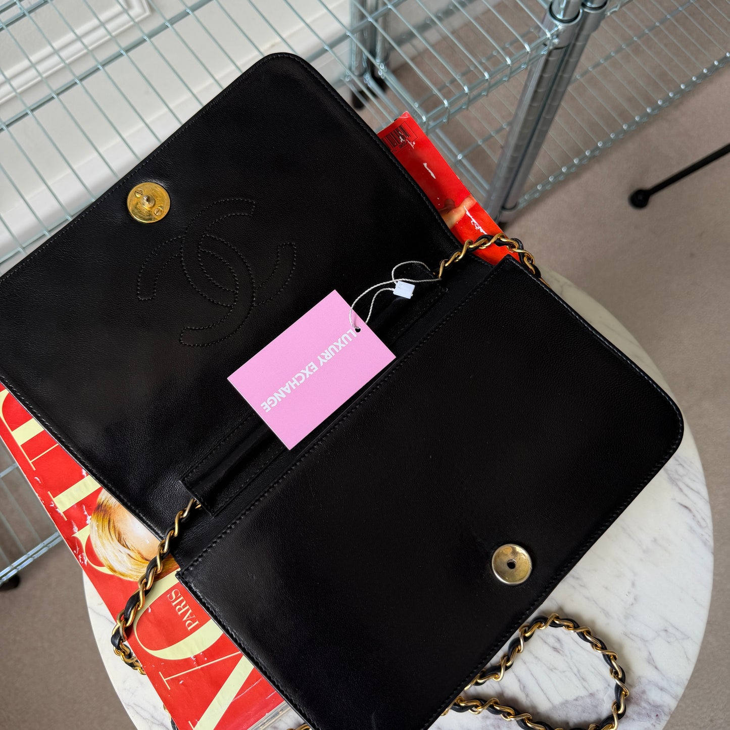 Pre-Owned Black Matelassé Lambskin Full Flap Shoulder Bag